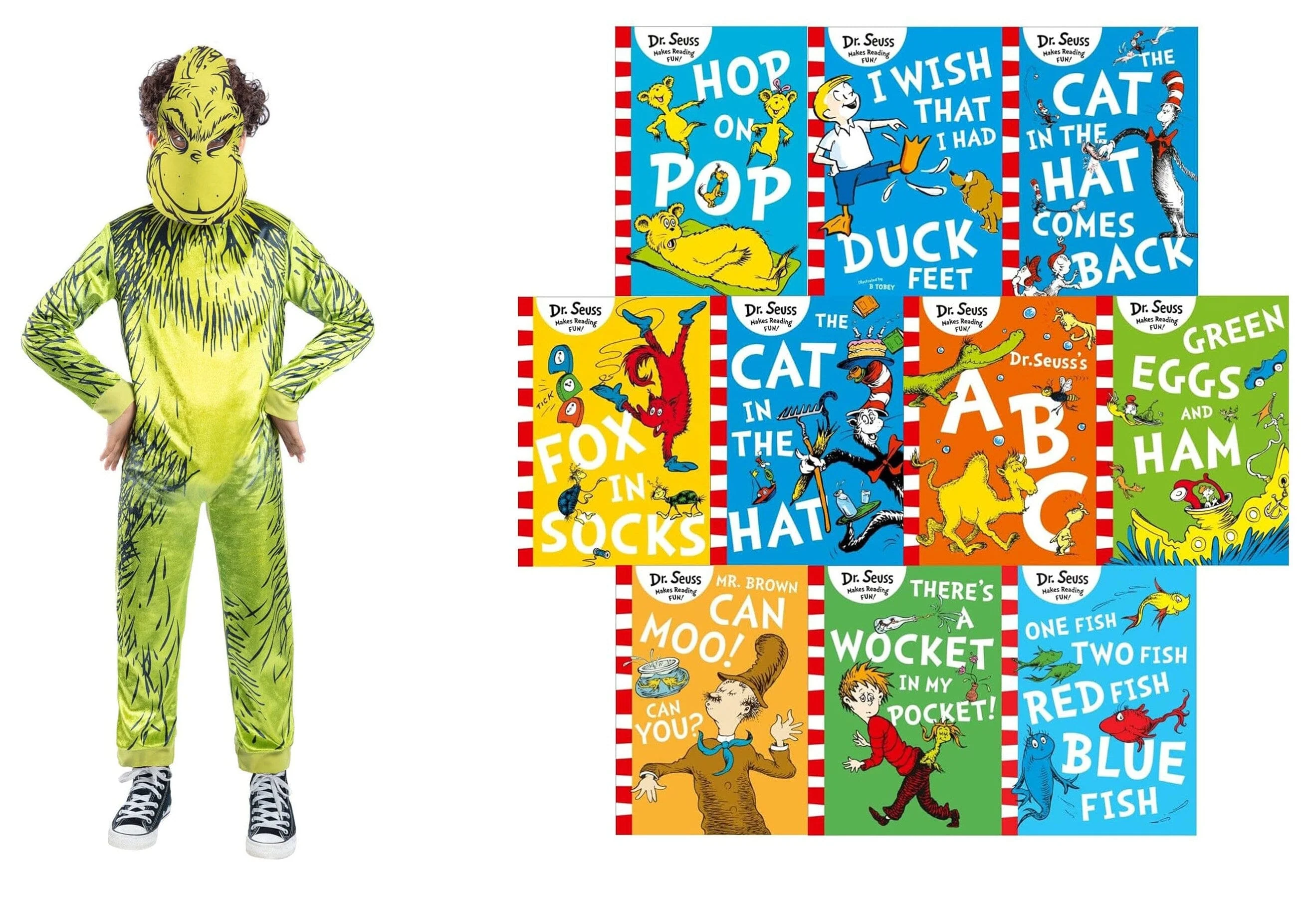 A Classic Case Of Dr. Seuss 10 Books Collection Set With Dr Seuss The Grinch Children's Costume - Image 2