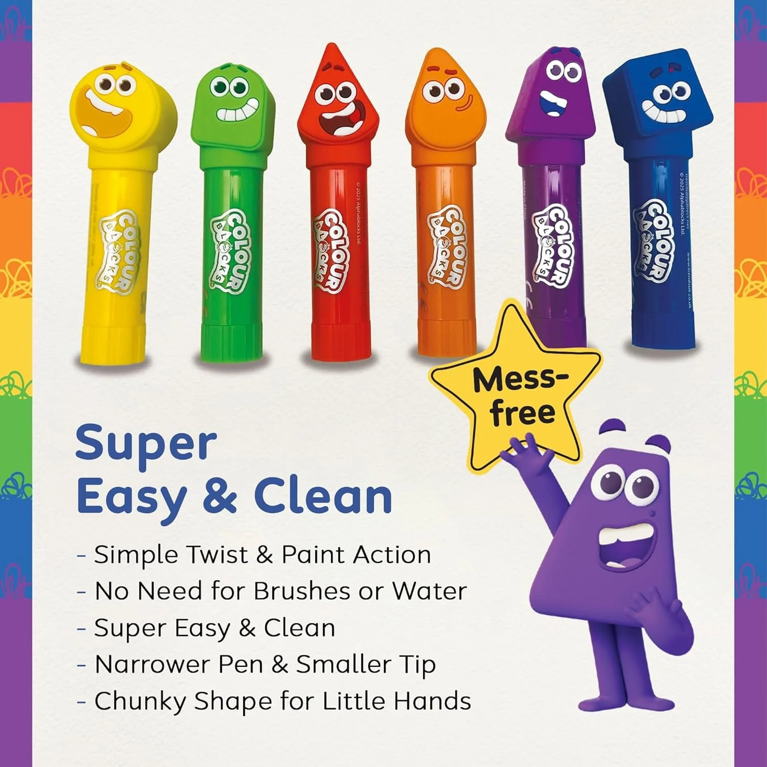 Colour Blocks Paint Sticks For Kids With 6 Character Topper Paint Sticks - Ages 3+ - Educational Toy - Image 6
