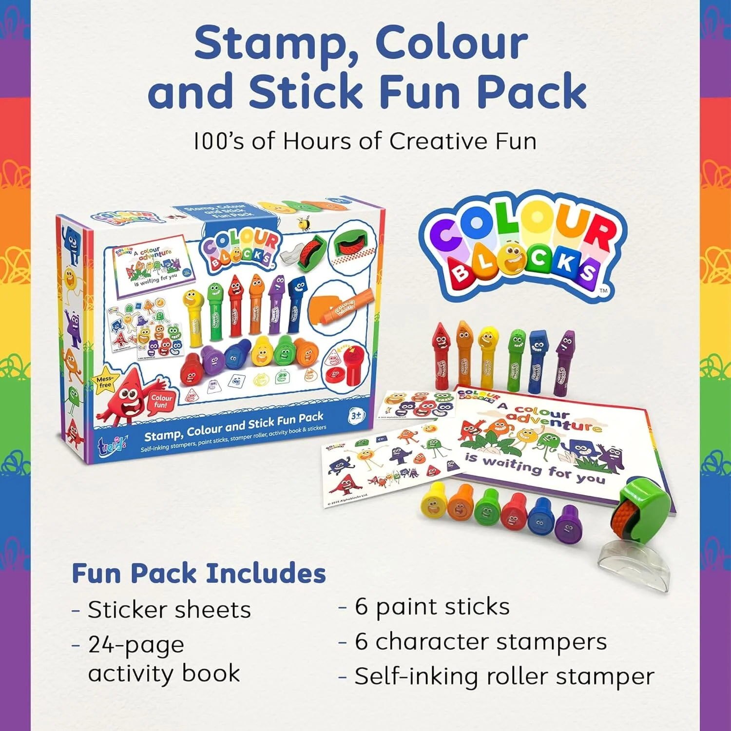 Colour Blocks: Stamp, Colour & Stick Fun Pack: Self-Inking Stampers, Paint Sticks, Stamper Roller, Activity Book & Stickers - Ages 3+ - Educational Toy - Image 2