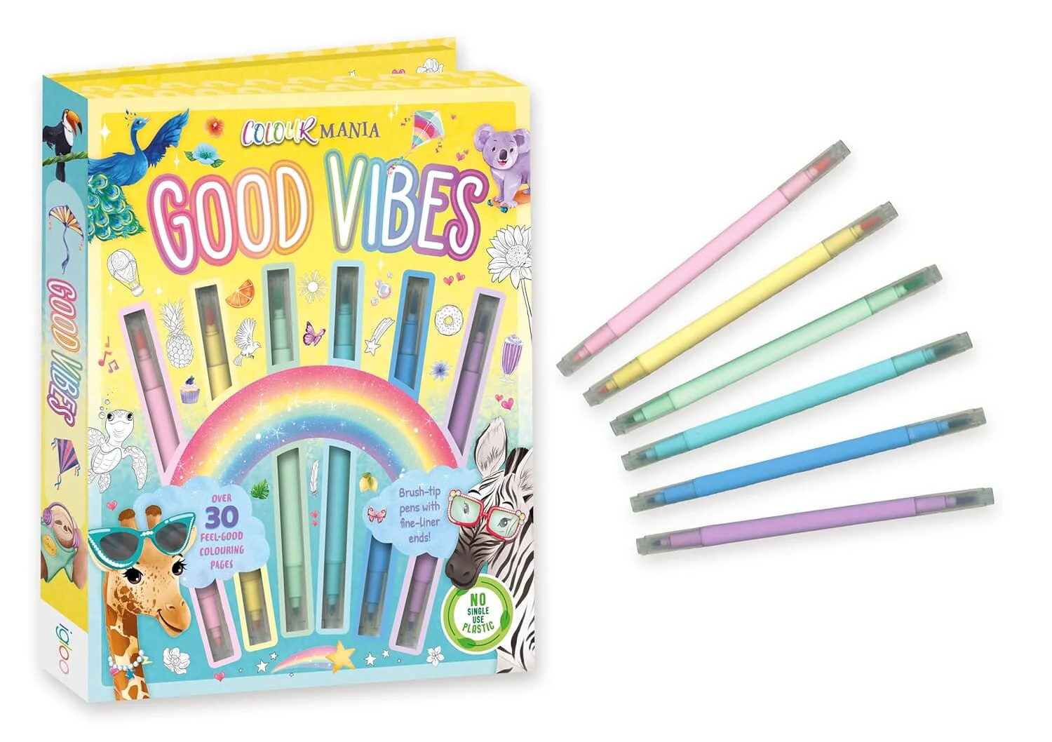 Colour Mania Good Vibes (Colouring Kit With Brush Tip Pens With Fine-Liner Ends) - Ages 3-6 - Paperback - Image 2
