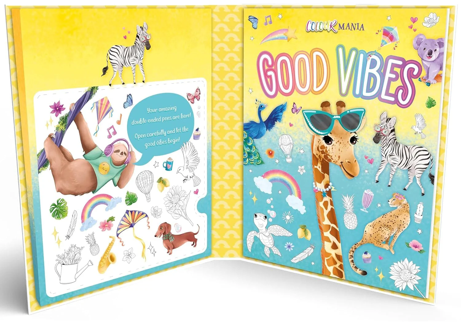 Colour Mania Good Vibes (Colouring Kit With Brush Tip Pens With Fine-Liner Ends) - Ages 3-6 - Paperback - Image 3