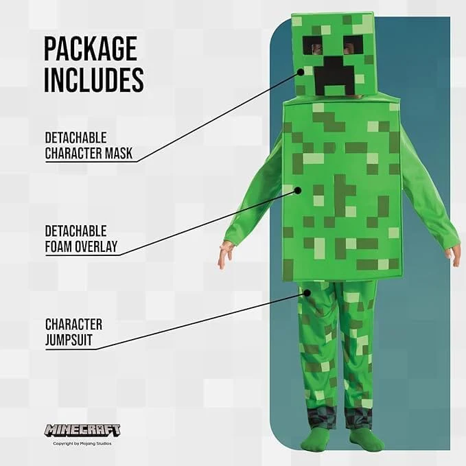Disguise Minecraft Creeper Costume for Kids, Official Minecraft Product, Pixel Detailing, Includes Creeper Block Body and Creeper Headpiece - Image 7