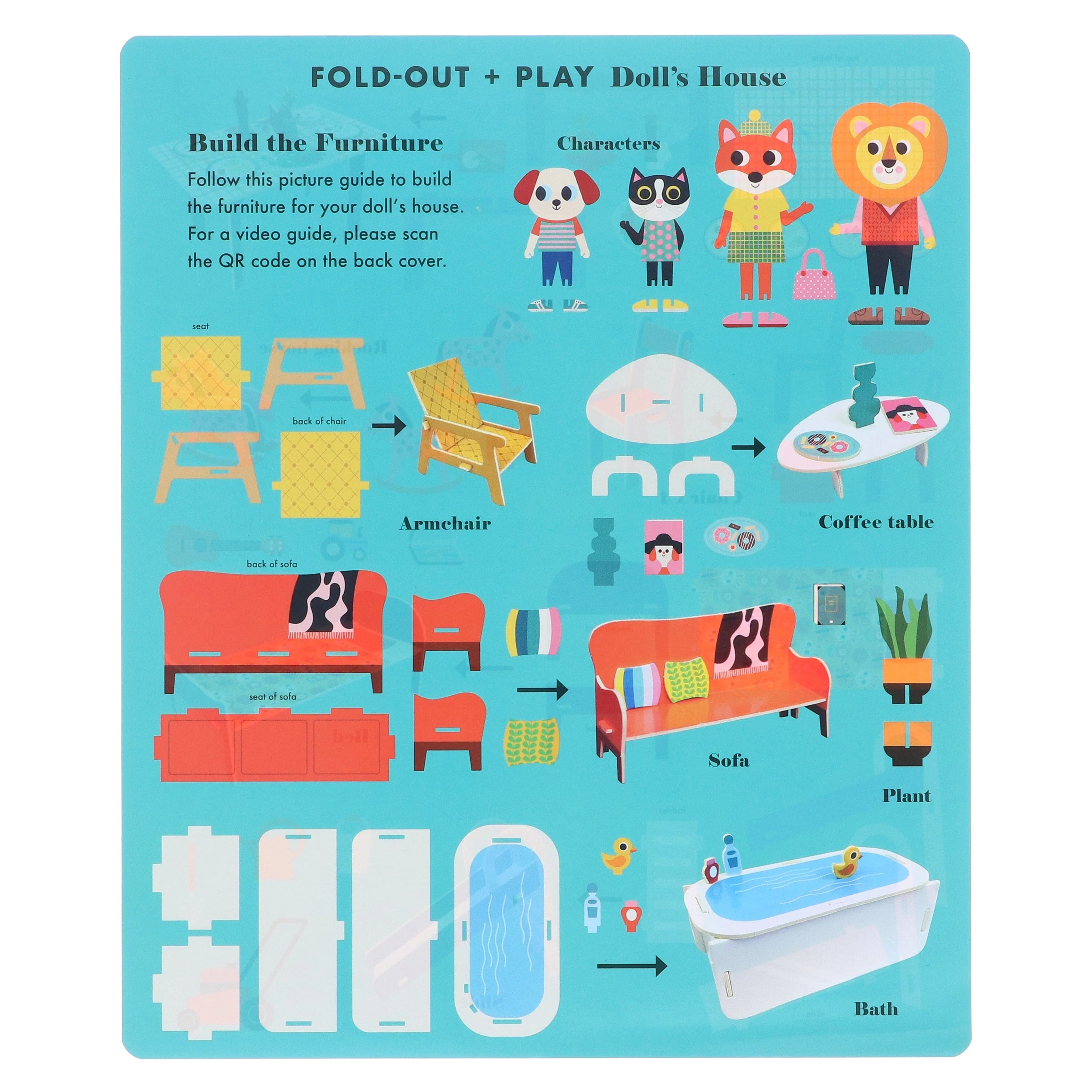 Fold-Out + Play: Doll's House: Build your own 3D house with interactive play pieces and stickers by Ingela P Arrhenius - Ages 4-7 - Board Book - Image 14