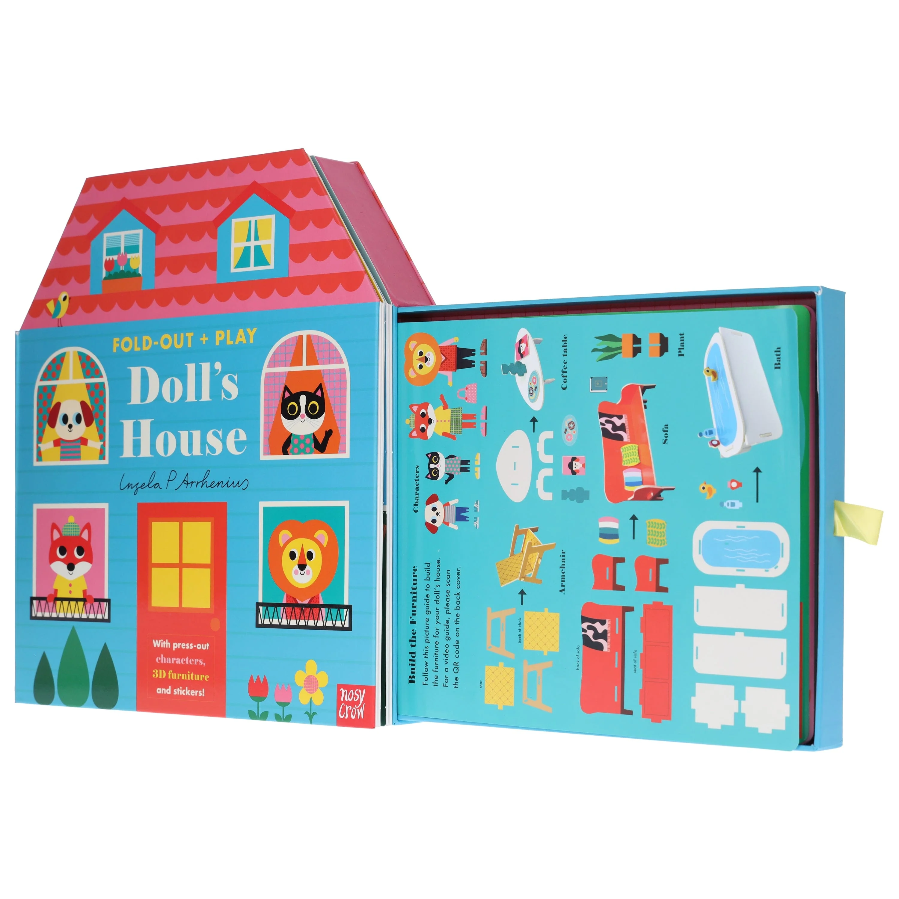 Fold-Out + Play: Doll's House: Build your own 3D house with interactive play pieces and stickers by Ingela P Arrhenius - Ages 4-7 - Board Book - Image 2