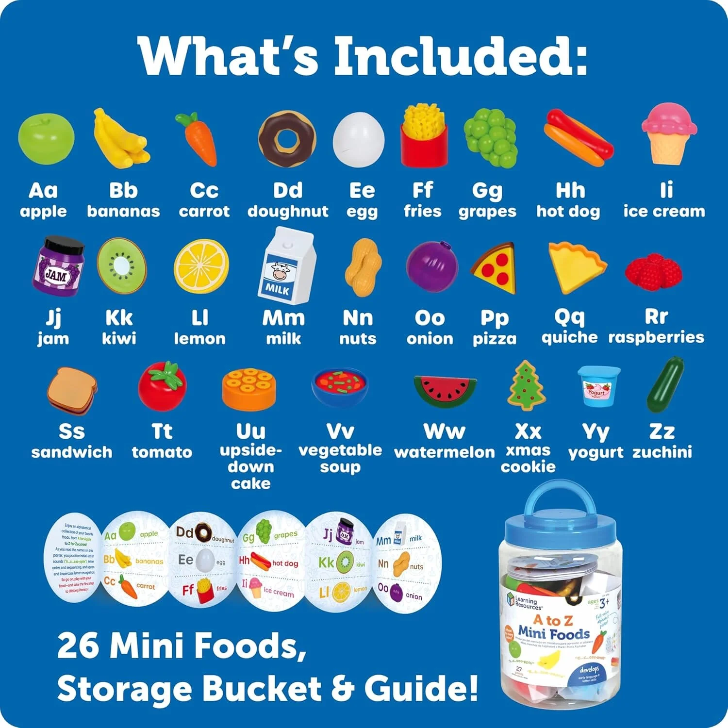 Learning Resources A to Z 26 Mini Alphabet Foods, Storage Bucket & Guide!: Play Kitchen, Pretend Play, Preschool Toys - Ages 3+ - Educational Toy - Image 6