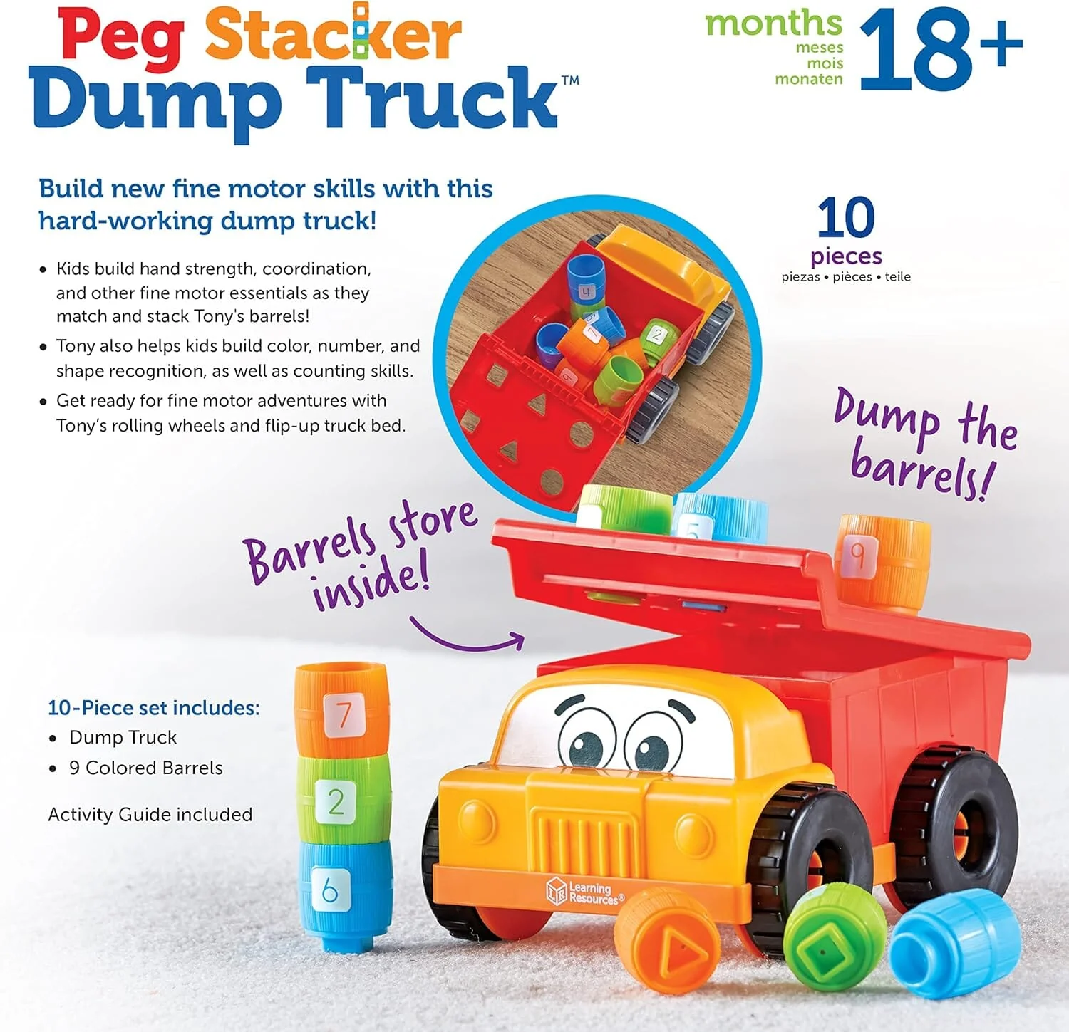 Learning Resources: Tony the Peg Stacker Dump Truck: 10 Pieces - Ages 18+ Months - Educational toy - Image 7
