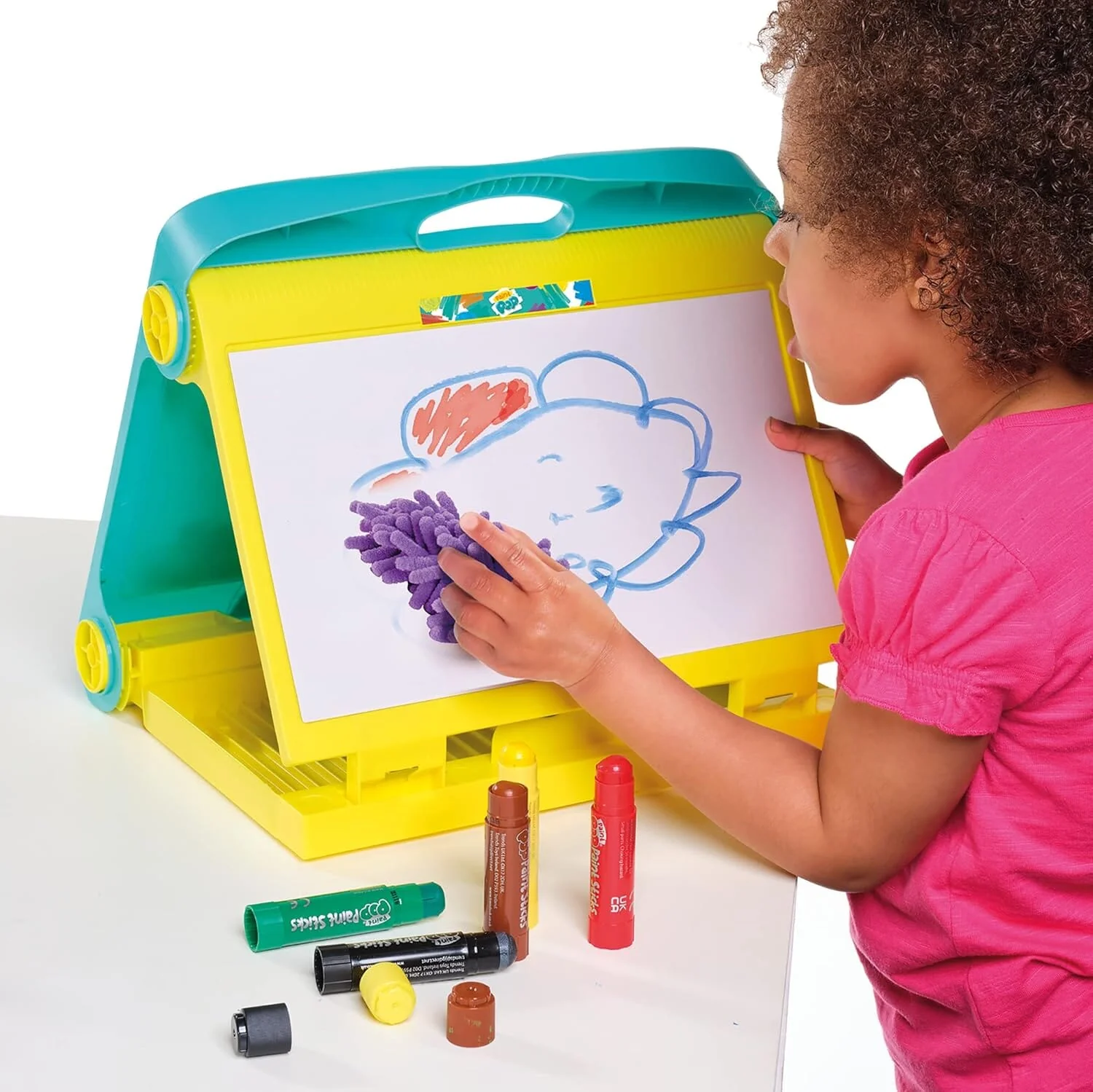 Paint Pop - Creation Station Portable Table Top Easel For Kids - Foldable for Storage, Double Sided with Wipeable Whiteboard - Includes 6 Paint Sticks, Duster and Paper Clips - Ages 3+ - Image 10
