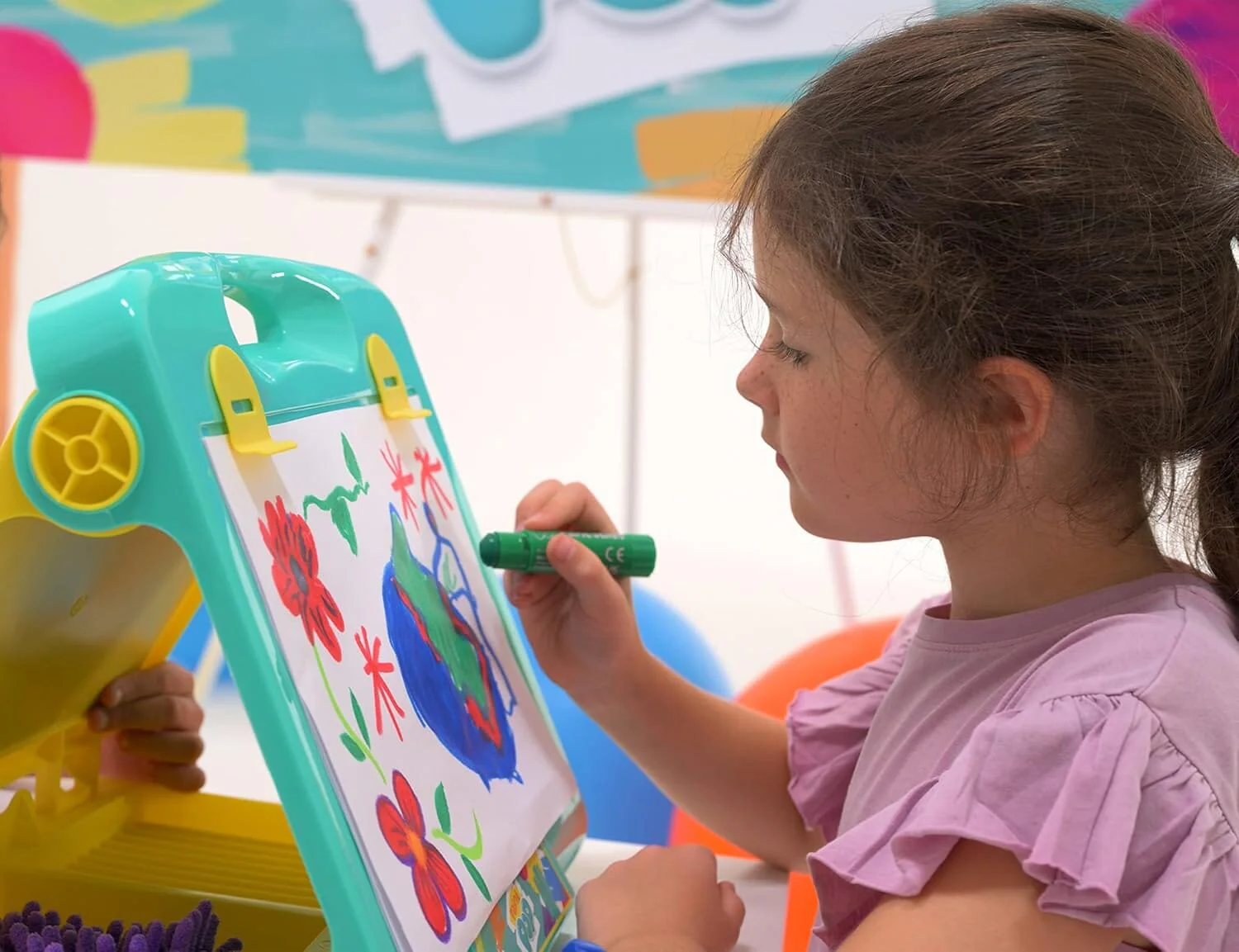 Paint Pop - Creation Station Portable Table Top Easel For Kids - Foldable for Storage, Double Sided with Wipeable Whiteboard - Includes 6 Paint Sticks, Duster and Paper Clips - Ages 3+ - Image 2