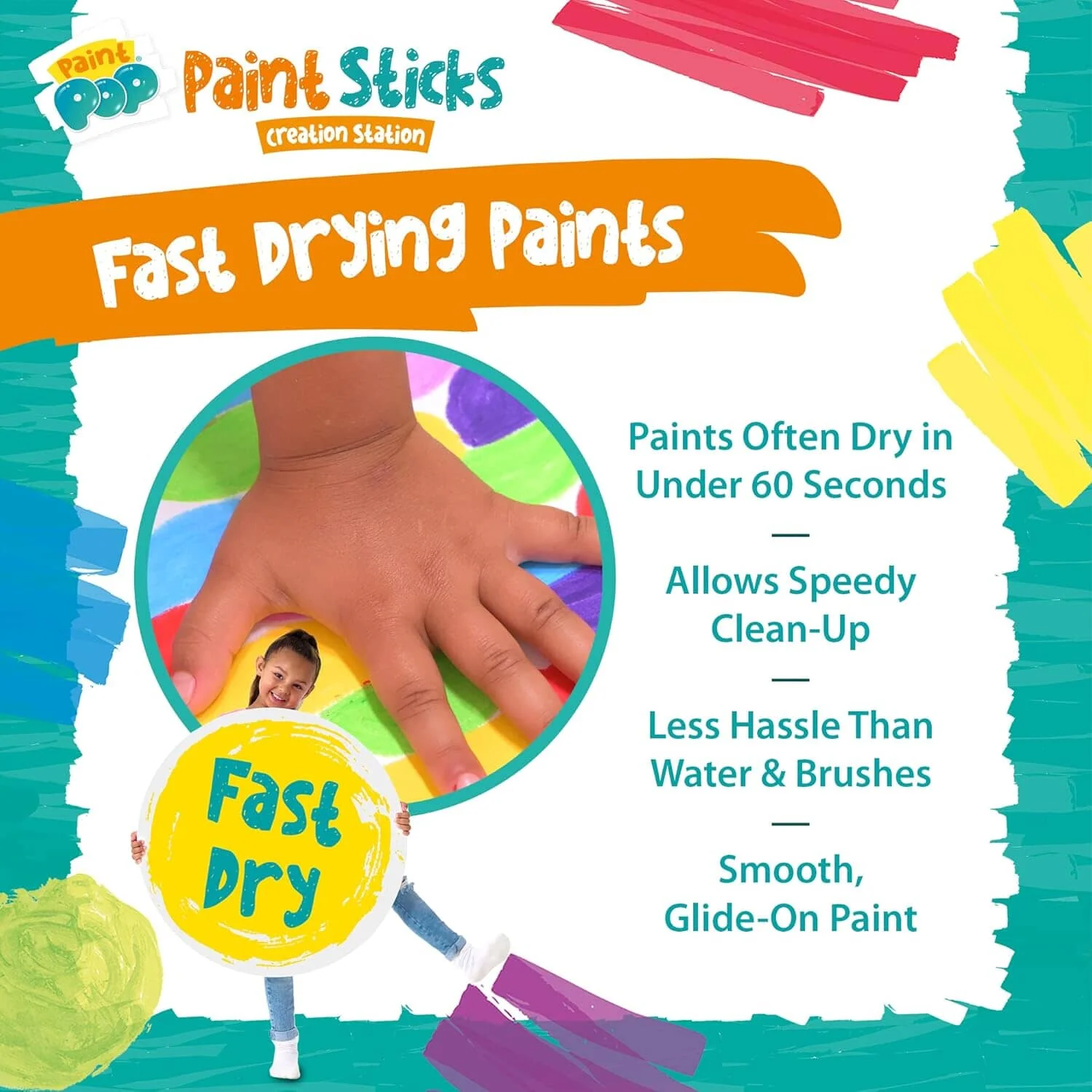 Paint Pop - Creation Station Portable Table Top Easel For Kids - Foldable for Storage, Double Sided with Wipeable Whiteboard - Includes 6 Paint Sticks, Duster and Paper Clips - Ages 3+ - Image 6