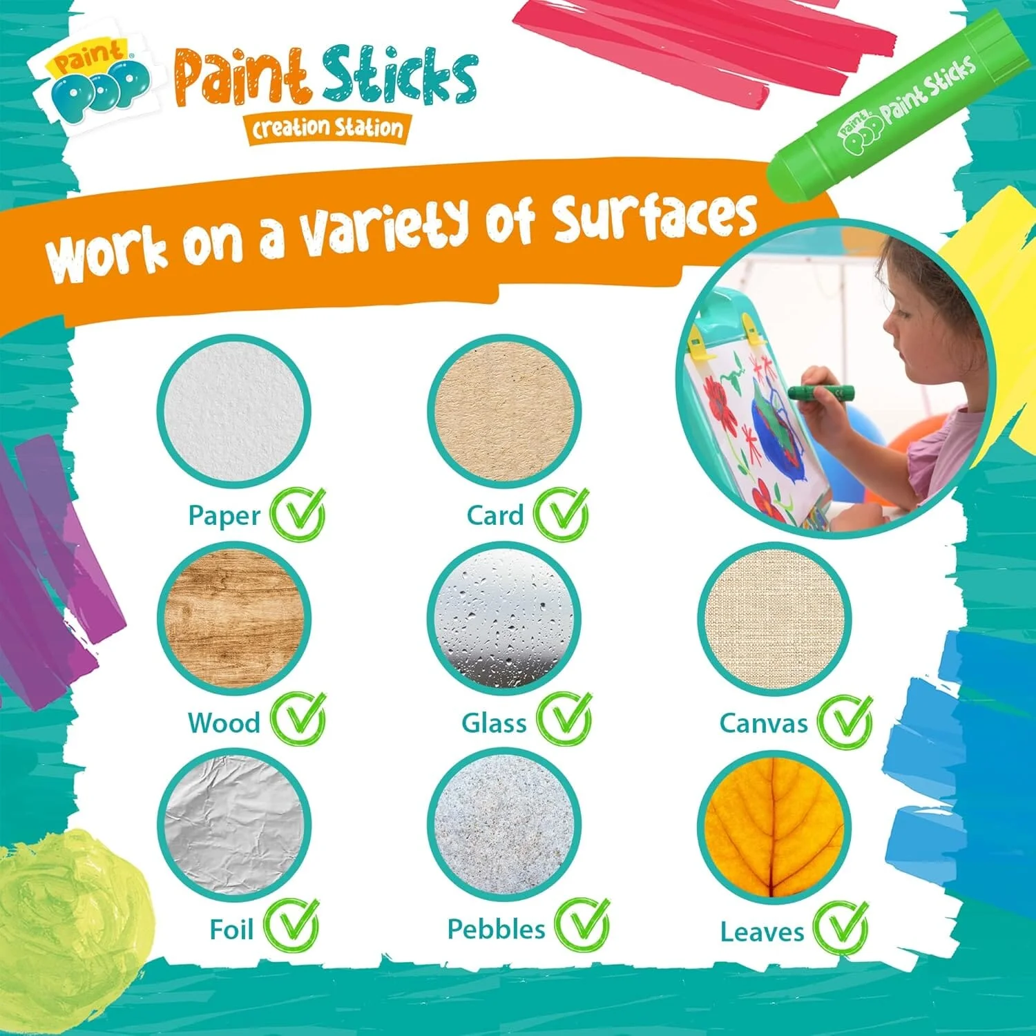 Paint Pop - Creation Station Portable Table Top Easel For Kids - Foldable for Storage, Double Sided with Wipeable Whiteboard - Includes 6 Paint Sticks, Duster and Paper Clips - Ages 3+ - Image 8
