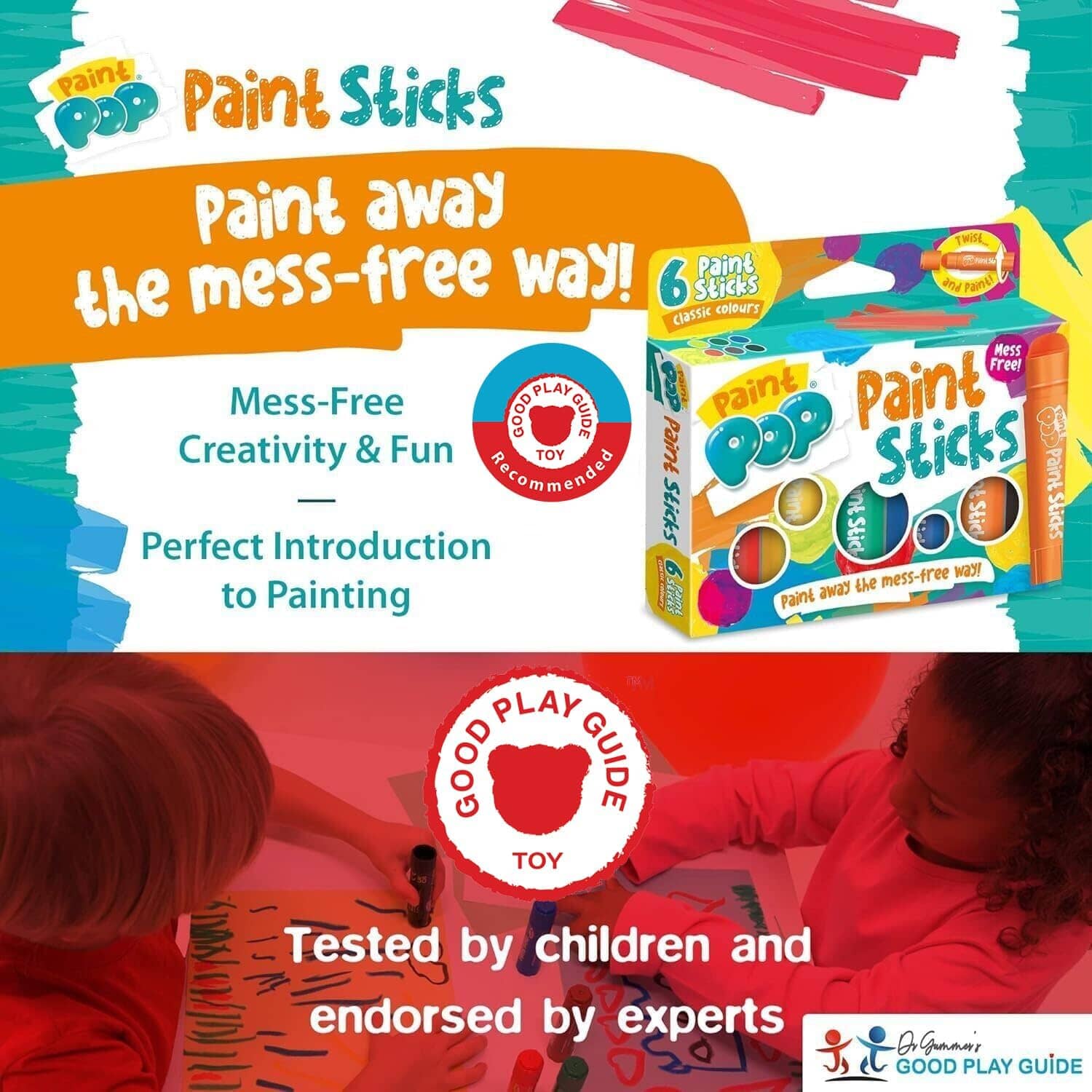 Paint Pop: Paint Sticks Paint away the mess-free way! 6 Paint Sticks Classic Colours - Ages 3+ - Image 4