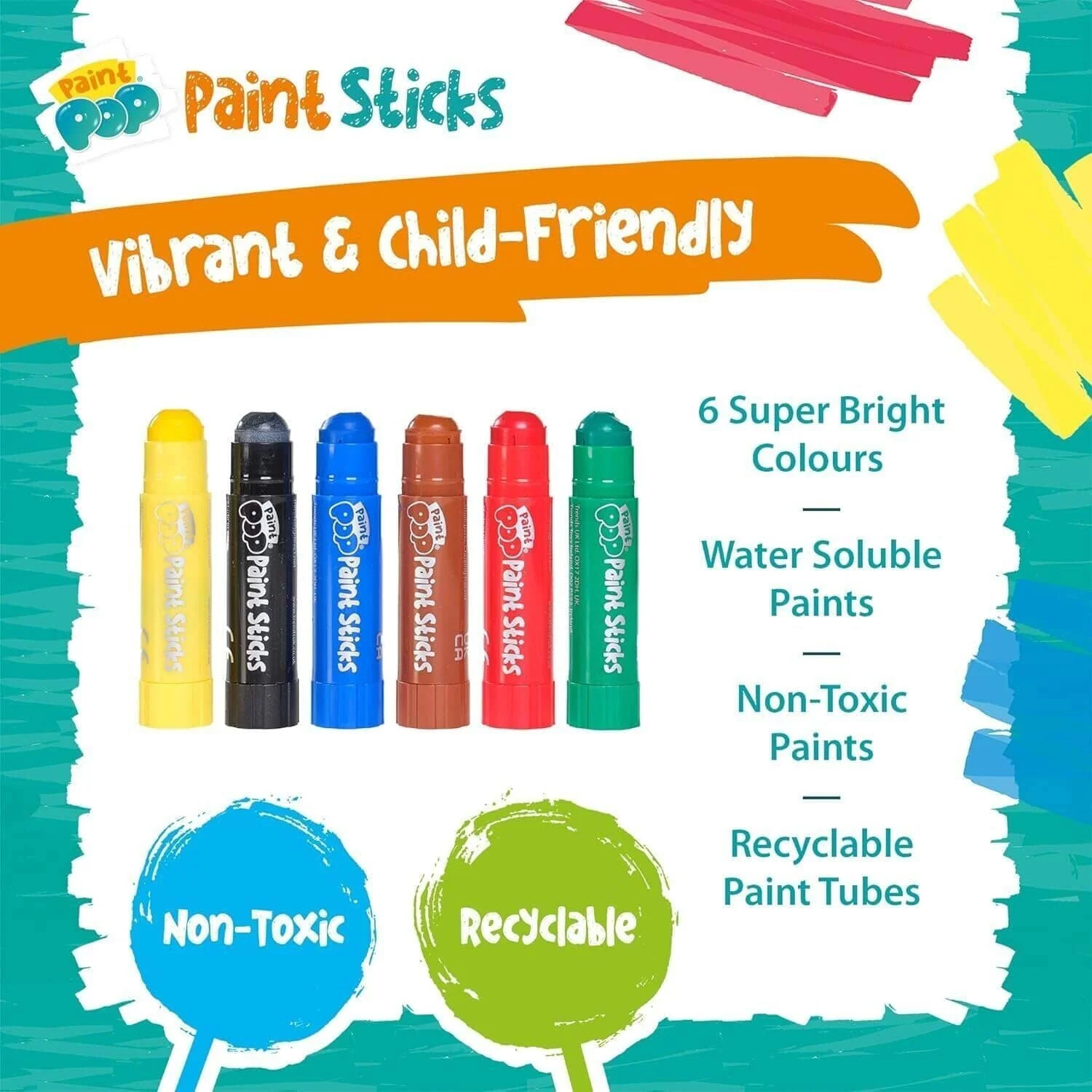 Paint Pop: Paint Sticks Paint away the mess-free way! 6 Paint Sticks Classic Colours - Ages 3+ - Image 5