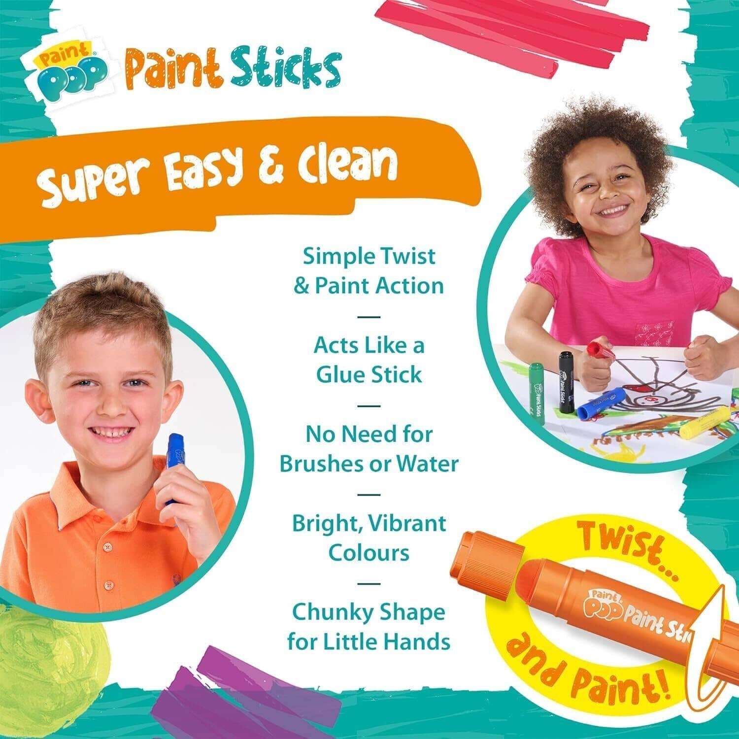 Paint Pop: Paint Sticks Paint away the mess-free way! 6 Paint Sticks Classic Colours - Ages 3+ - Image 6