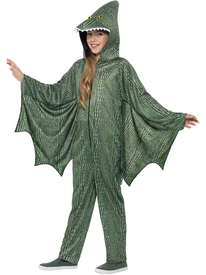 Smiffys Pterodactyl Dinosaur Costume, Green with Hooded Jumpsuit & Attached Wings, Children's Animal Fancy Dress, Animal Dress Up Costumes - Image 4