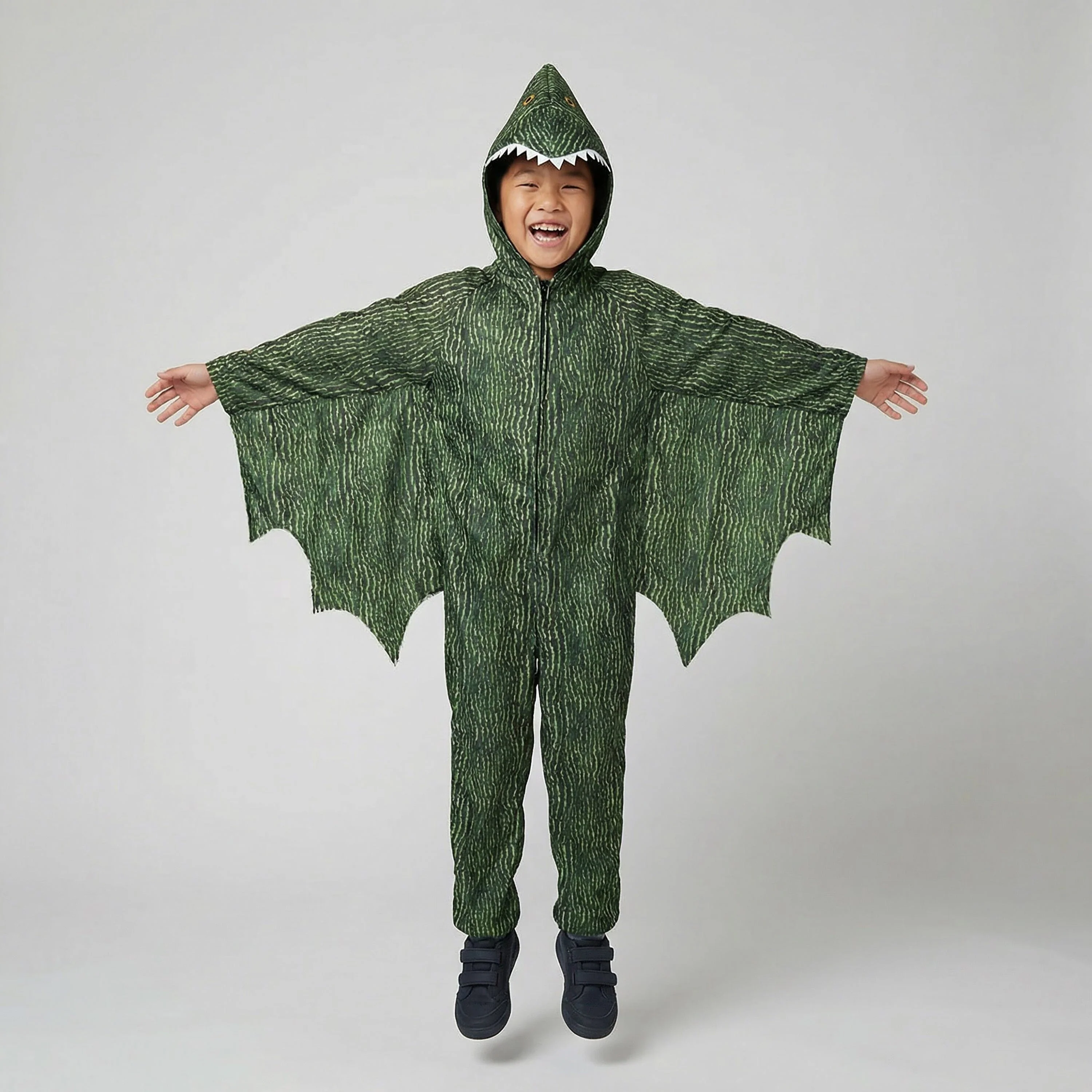 Smiffys Pterodactyl Dinosaur Costume, Green with Hooded Jumpsuit & Attached Wings, Children's Animal Fancy Dress, Animal Dress Up Costumes - Image 10