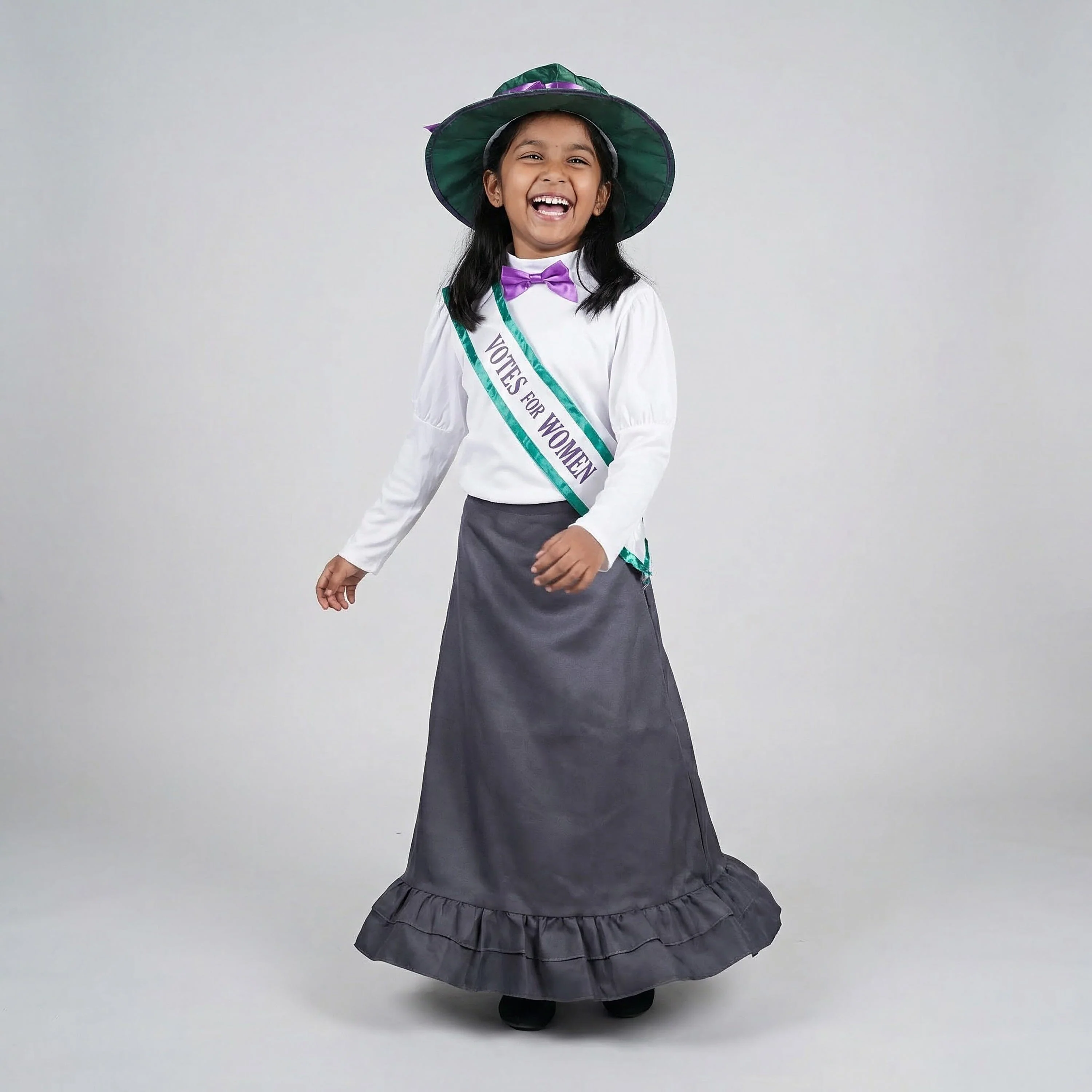 Smiffys Victorian Suffragette Costume, Grey with Skirt, Attached Blouse, Sash & Hat, Girls Fancy Dress, Child Dress Up Costumes - Image 9