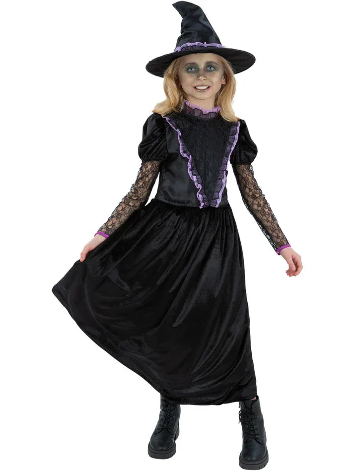 Smiffys Witch from the West Costume with Dress and Hat Kid’s Black Gothic Witch Fancy Dress Outfit - Image 2